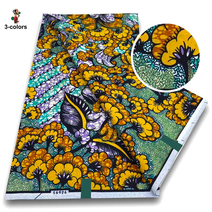 100% Cotton African Wax Print Fabric - Soft Golden Ankara Pagne for Nigerian Fashion & Traditional Wear