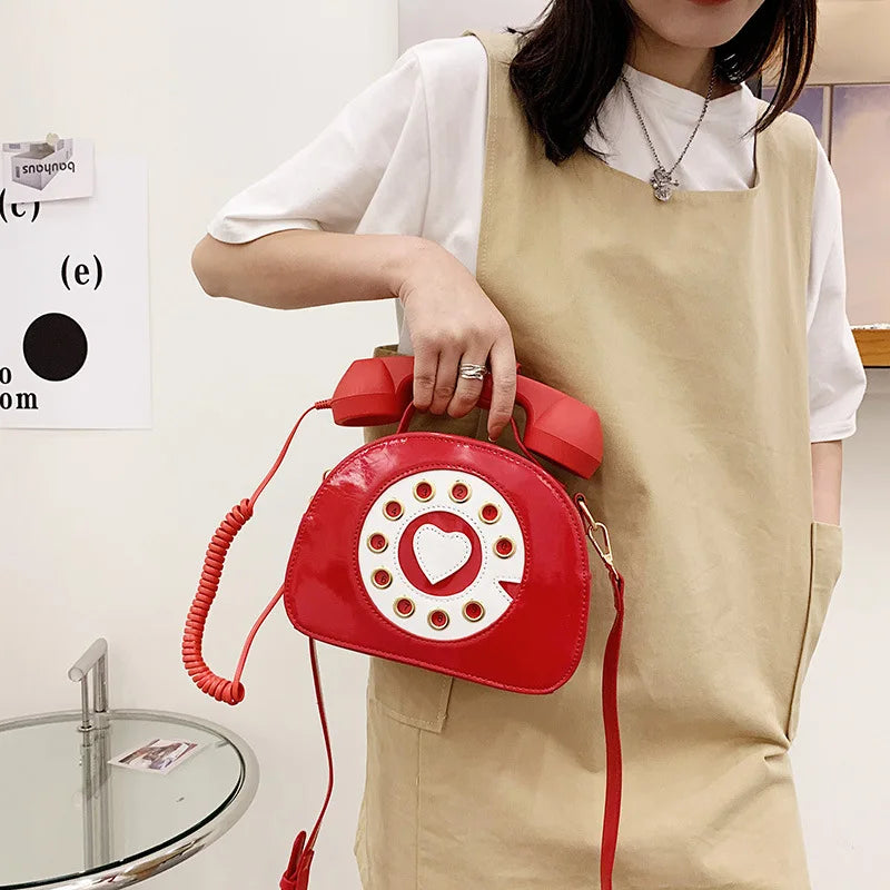 Women’s Creative Telephone-Shaped Crossbody Bag – Retro PU Leather Small Shoulder Handbag