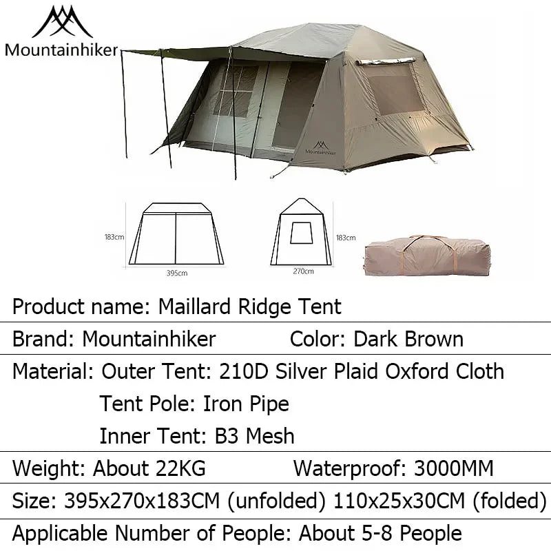 MOUNTAINHIKER One-Button Automatic Ridge Tent – Large Outdoor Shelter with Two Bedrooms & Living Room for Camping & Beach