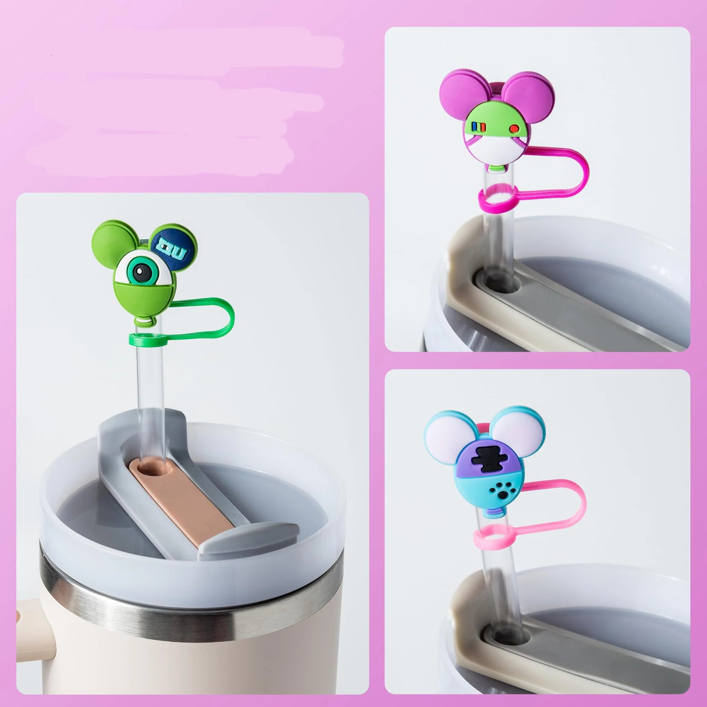 8PCS Cute Mouse Straw Covers - 10mm Straw Toppers for Stanley 20/30/40oz Cups