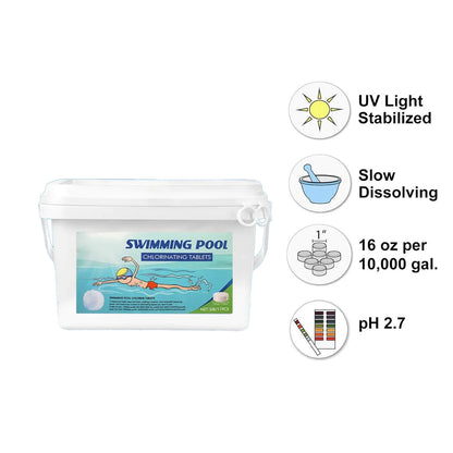 40lb 3-Inch Pool Cleaner Tablets — Slow Dissolving Disinfectant for Swimming Pools, Bathtubs & Spas