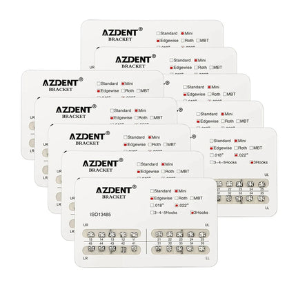 AZDENT 10 Packs Dental Brackets – Orthodontic Metal Mini Standard Roth MBT Slot 0.022/0.018 with Hooks, 20 Pcs per Pack