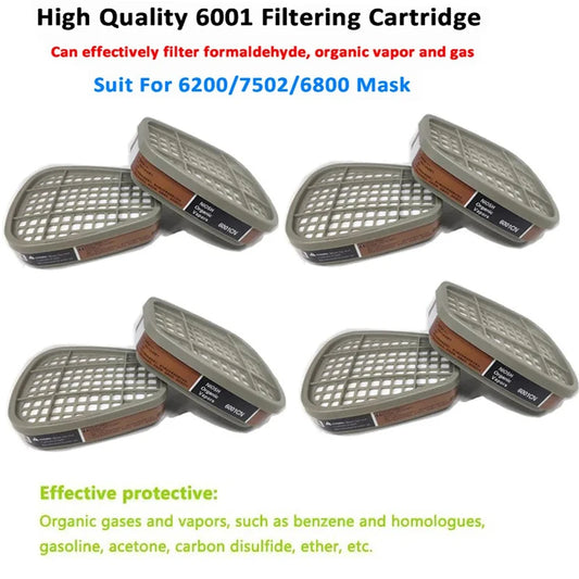 Organic 6001 Respirator Cartridge & 5N11 Cotton Filter Set — Replacement for 3M 6200/6800/7502 Gas & Painting Masks
