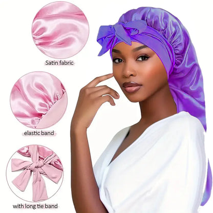 Bowknot Braid Bonnet - Unscented Satin Sleep Cap with Elastic Band and Long Tie, Breathable Night Hair Bonnet for Women