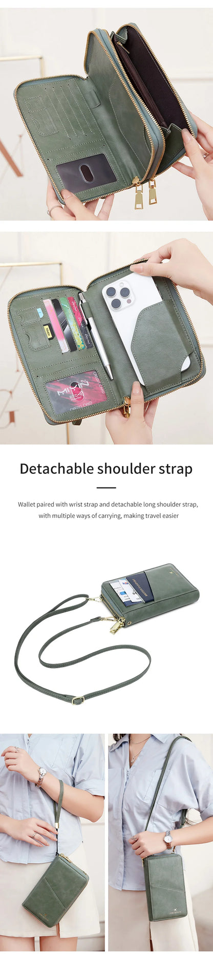 New Travel Passport Wallet – Fashionable Multi-Functional Double Zipper PU Leather Passport Cover with Clip