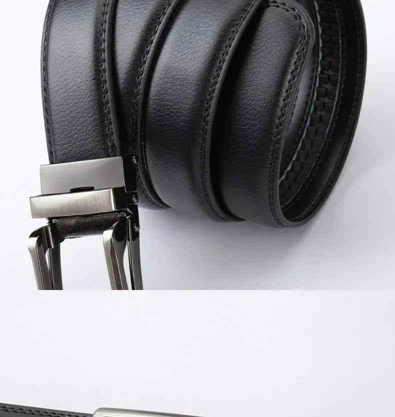Men’s Classic Leather Belt – Trendy Two-Layer Cowhide with Alloy Automatic Buckle for Business & Casual Wear