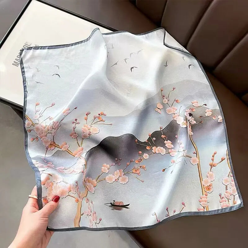New 2024 Pashmina Scarf – 100% Mulberry Silk Small Shawl, Summer Beach Poncho, Women’s Hijab, Bandana & Kerchief 53x53cm
