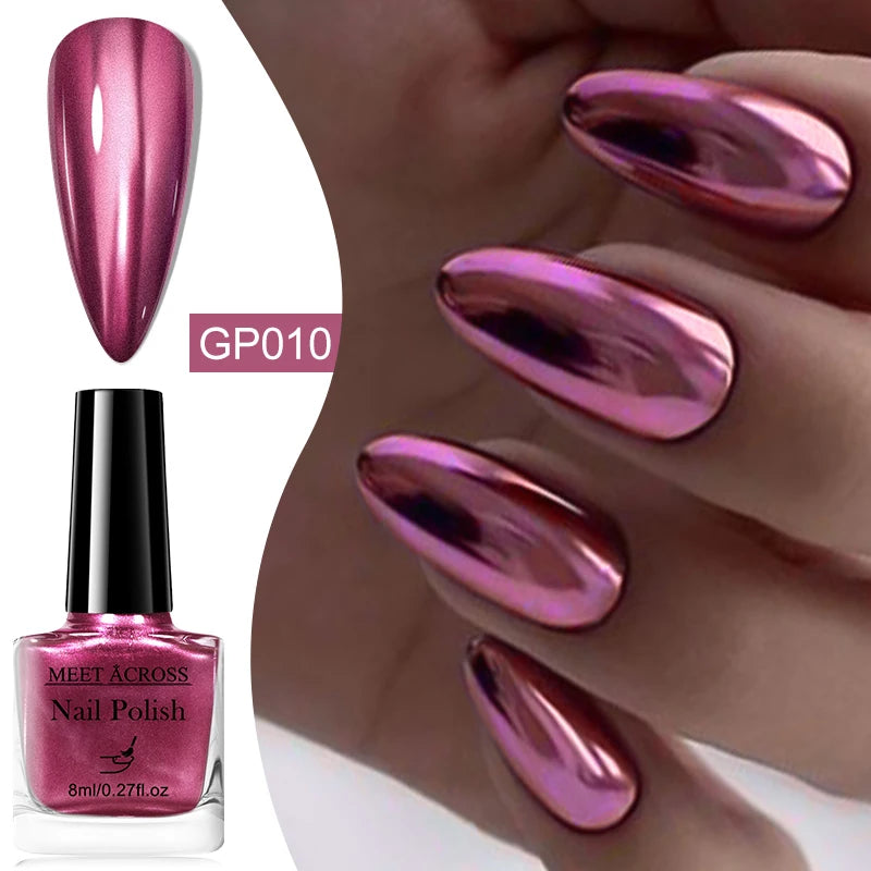 8ml Metallic Mirror Effect Nail Polish – Fast Drying Long-Lasting DIY Manicure Art, No Lamp Cure Nail Supplies