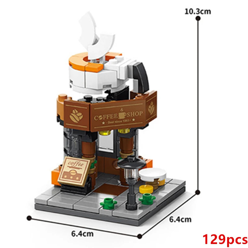 Restaurant Dessert Coffee Pet Fruit Store Building Blocks Kit - Street View Food House Model Toy