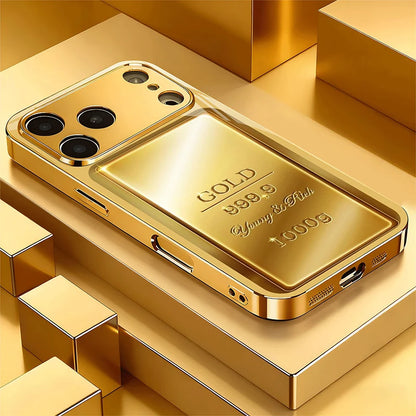 Gold Bar Metallic Phone Case - Luxury Glass Cover for iPhone