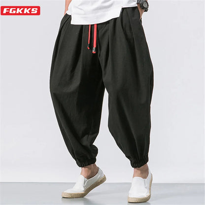 FGKKS Oversize Men’s Loose Harem Pants — Autumn Chinese Linen Sweatpants, High-Quality Casual Trousers for Men