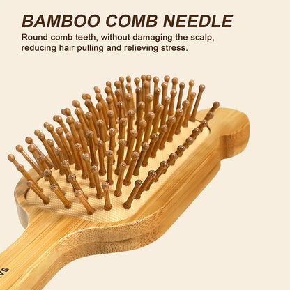 Bamboo Hair Brush with Wide Teeth & Air Bag - Smooth Scalp Massage Comb for Women Hairdressing Styling Tools