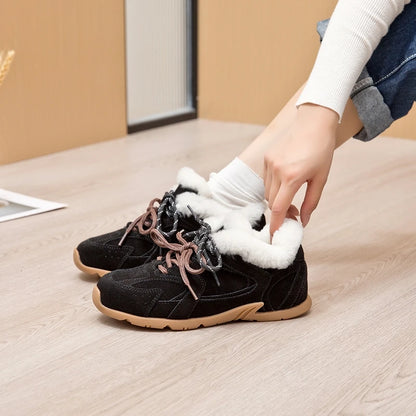 AIYUQI Women's Genuine Leather Sneakers – Retro German Trainers, Winter Velvet Fur, Flat Casual Shoes