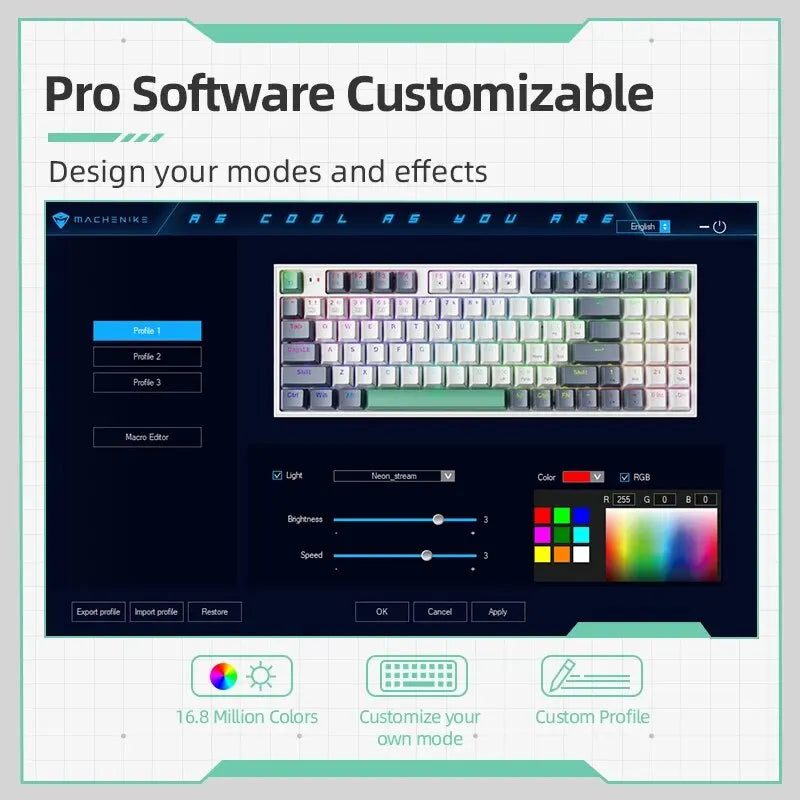 MACHENIKE K500-B94 Mechanical Gaming Keyboard - 94-Key Hot-Swappable 90% Layout with RGB Backlight for PC & Laptop