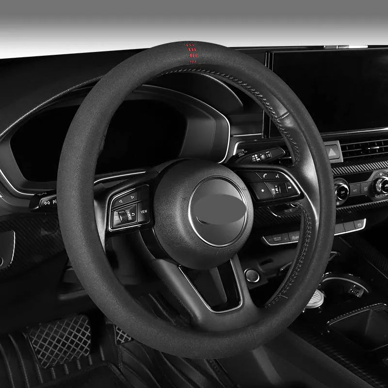 All-Season Suede Steering Wheel Cover — Ultra-Thin, Non-Slip, Breathable Fit for Round & D-Shaped Wheels