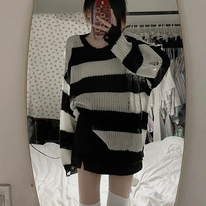 Anime NANA Okazaki Shinichi Cosplay Costume – Unisex Stripe Knitted Ripped Sweater for Autumn & Halloween