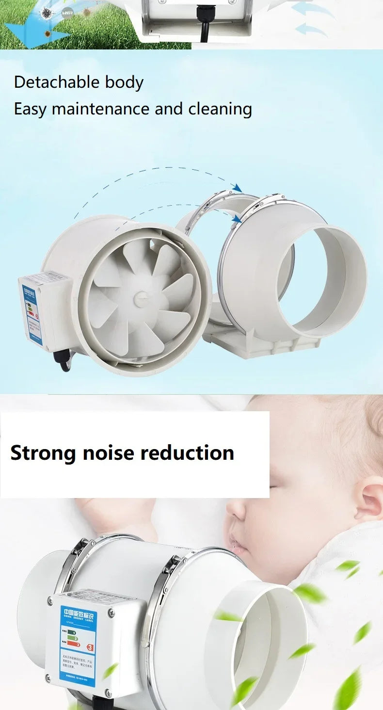 Silent Inline Exhaust Fan | 4/5/6 Inch Bathroom, Kitchen, Toilet Ventilator, 220V Wall Extractor Pipe Duct Fan