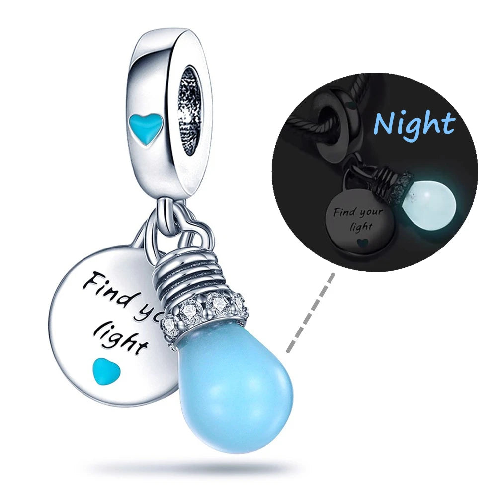 Chameleon Luminous Firefly & Butterfly Silver-Plated Charms - 925 Silver for DIY Bracelet Jewelry Making
