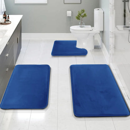 3PC Waterproof Non-Slip Sponge Bathroom Carpet Set - Washable Home Decor