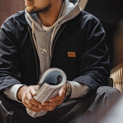 Maden Retro Canvas Jacket - Heavyweight Detroit Work Coat with Pockets & Lapel Collar