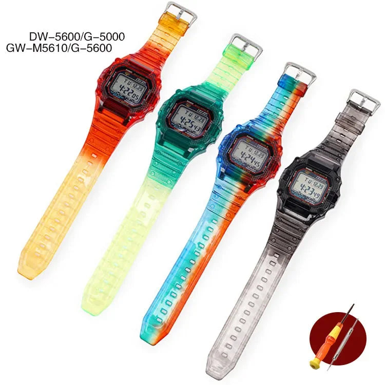 Transparent TPU Resin Watch Band and Bezel Kit for Casio G-SHOCK DW-5600 GW-M5610 GLS-5600 - Protective Replacement Strap and Case Set