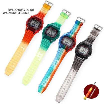 Transparent TPU Resin Watch Band and Bezel Kit for Casio G-SHOCK DW-5600 GW-M5610 GLS-5600 - Protective Replacement Strap and Case Set