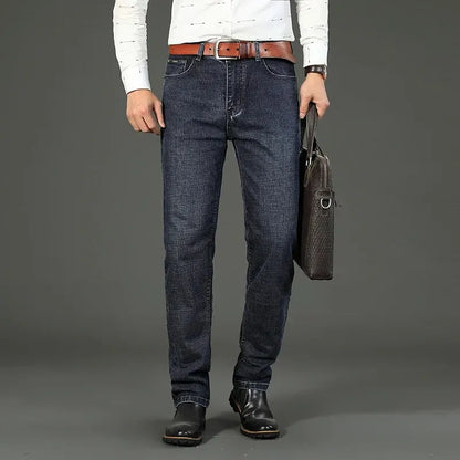Wthinlee Men's Business Jeans - Casual Straight Stretch Denim Trousers, Classic Blue & Black Workwear, Brand Clothing