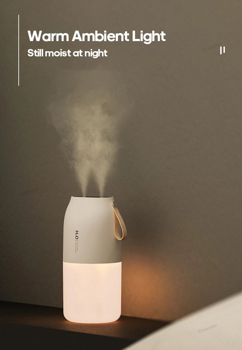 KINSCOTER Portable Double Mist Air Humidifier – 300ml Cold Mist Diffuser, 2000mAh Car Air Purifier & USB Mini Air Freshener