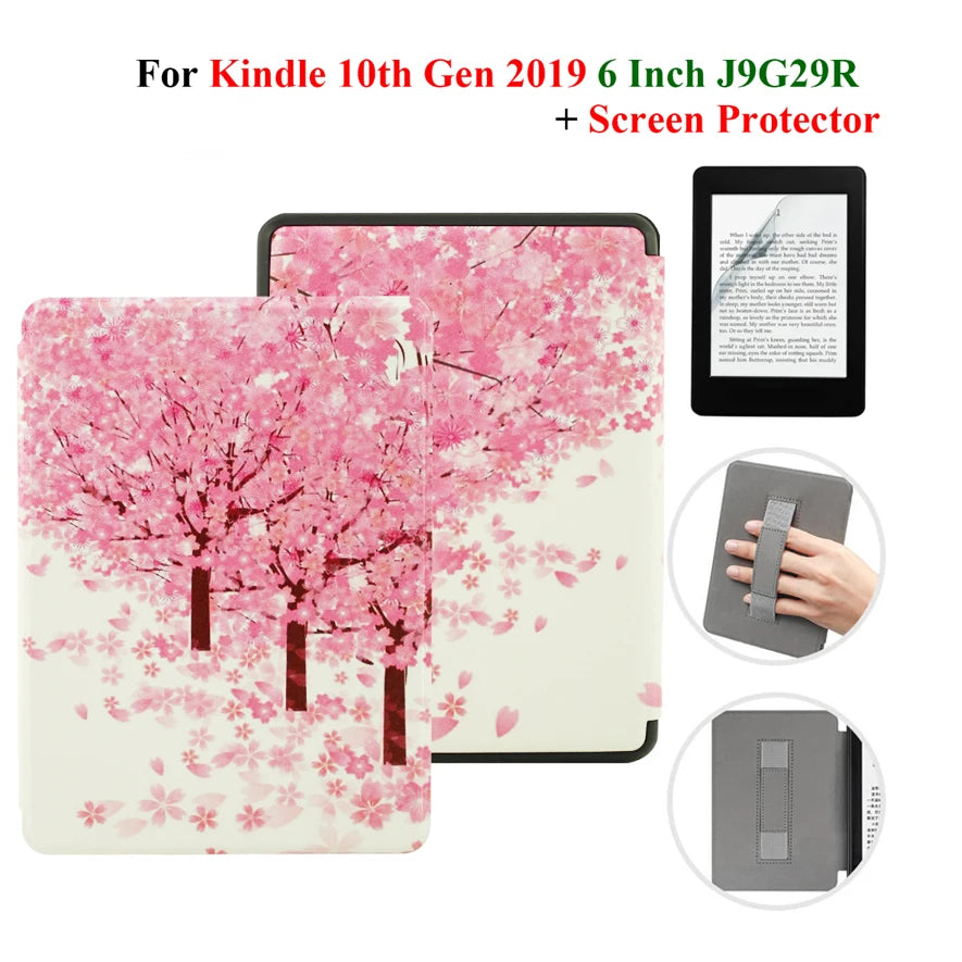 Kindle 10th Gen 6" Leather Case – Hand Strap & Screen Protector Cover with Wake/Sleep Function (2019, J9G29R)