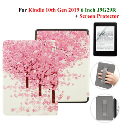Kindle 10th Gen 6" Leather Case – Hand Strap & Screen Protector Cover with Wake/Sleep Function (2019, J9G29R)