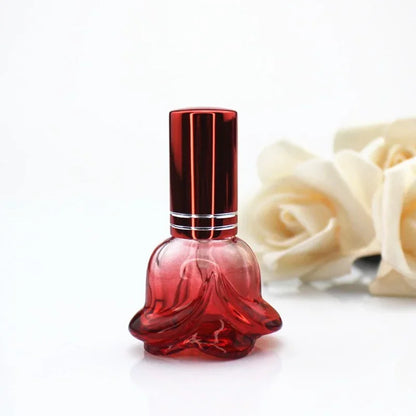 6ml Rose-Shaped Glass Perfume Bottle – Colorful Refillable Mini Scent Sprayer for Travel & Samples