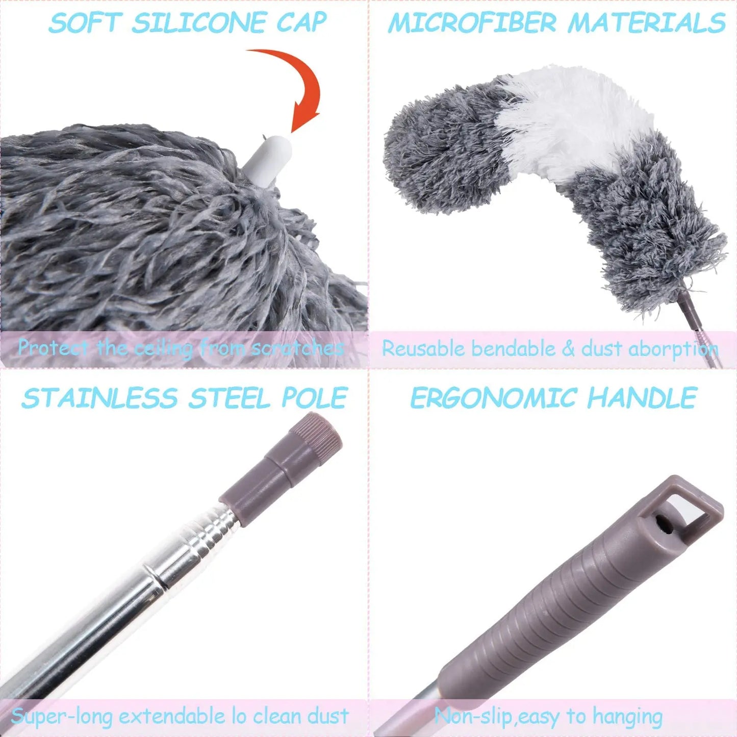 Telescopic Microfiber Duster – 250cm Extendable Washable Brush for Spider Web & Dust Cleaning