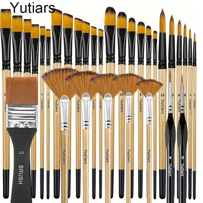 28/32PCS Acrylic Paint Brush Set – Premium Nylon Bristles with Round, Flat, Filbert, Fan & Detail Brushes for Art Painting