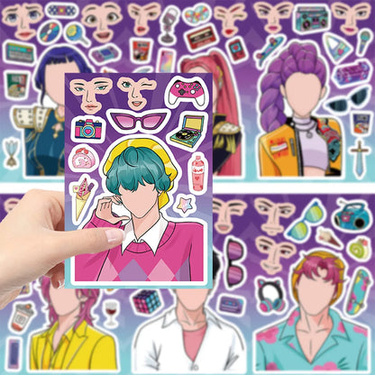8/16/24PCS Cartoon K-POP Toy Puzzle Stickers — DIY Face Stickers, Handicraft & Stationery Waterproof Stickers