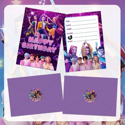 12PCS KPop Demon Hunters Birthday Party Invitation Cards – Anime Single-Page Greeting Cards
