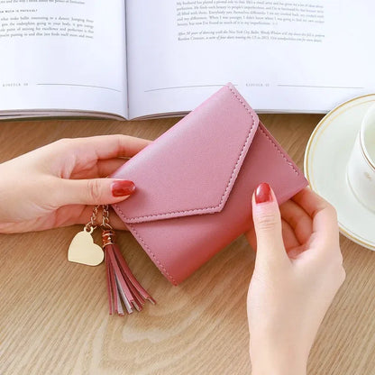 Fashion Short Women’s PU Leather Wallet – Luxury Tassel Hasp Small Coin Purse & Card Holder Pouch