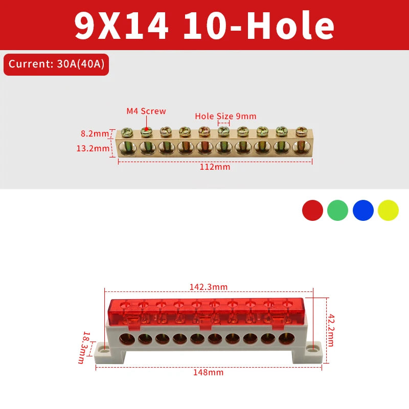 Brass Terminal Block A10 Multi-Hole (3–15 Way) – Neutral Power Distribution Terminal Strip for Electrical Cabinets & Panels