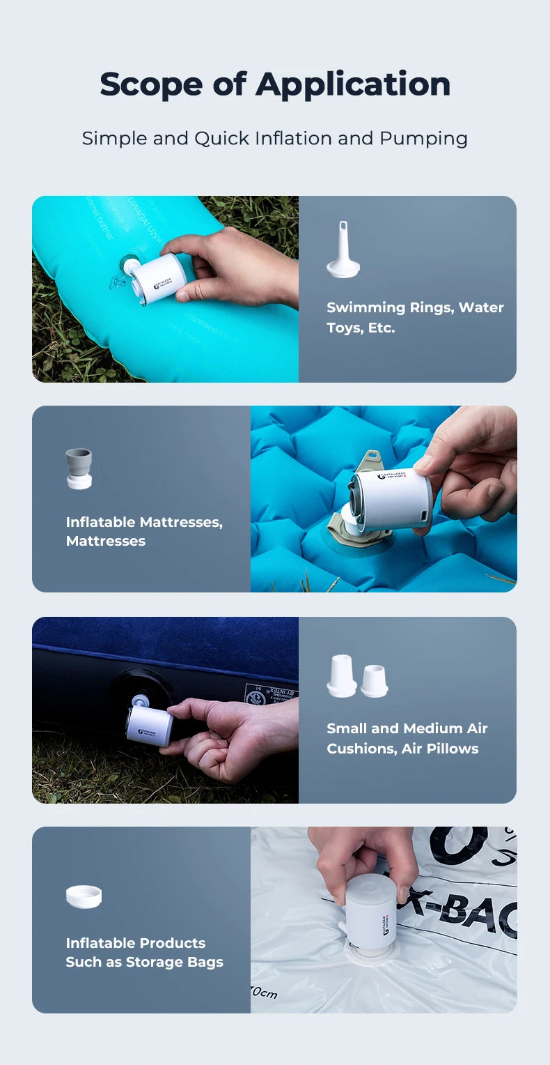 FLEXTAILGEAR Tiny Pump X – Portable Rechargeable Camping Air Pump with 1300mAh Battery for Pool Floats, Air Mattresses & Vacuum Bags