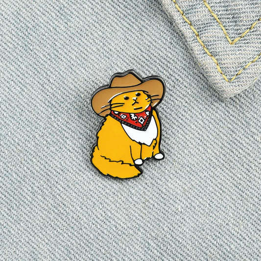 Cartoon Fat Cat with Hat Brooch – Enamel Pin for Backpack, Hat, Shirt & Lapel, Perfect Gift for Friends