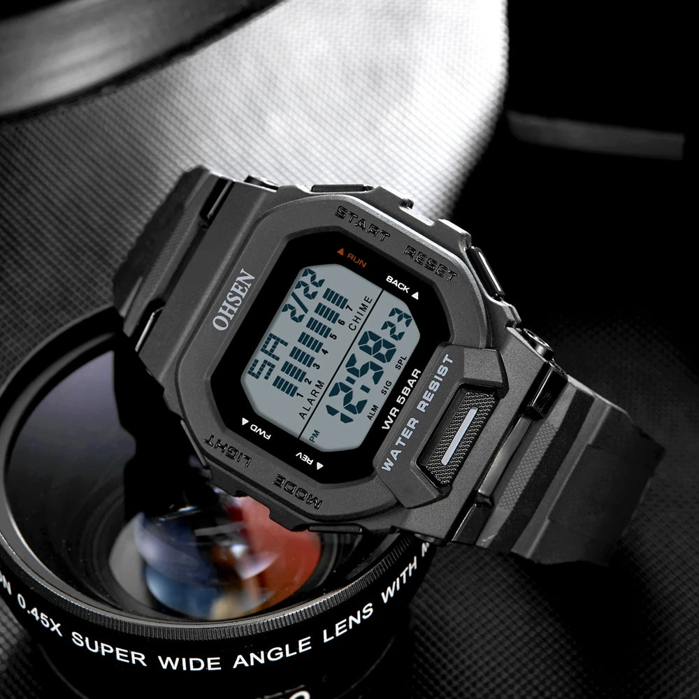 Digital Sport Watches – Fashionable Waterproof Black Military Wristwatch for Men, Electronic Hand Clock, Reloj Masculino