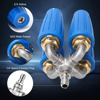 4-in-1 Turbo Pressure Washer Nozzle - 360° Rotating Nozzle with 1/4" Quick Connector, 2.5 Orifice & 4000 PSI