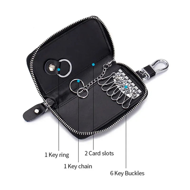 Leather Keychain Organizer for Men and Women - Key Holder Pouch and Car Key Wallet Case with Card Storage
