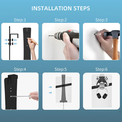 Steel Wall Mount Bracket for PS5 Slim – Stable Metal Wall Stand with Controller & Headphone Holder P5227