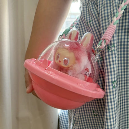Labubu Doll Crossbody UFO Bag – Dustproof Cotton Storage Box for V1-V3 Dolls, Kids’ Gift Display Cabinet