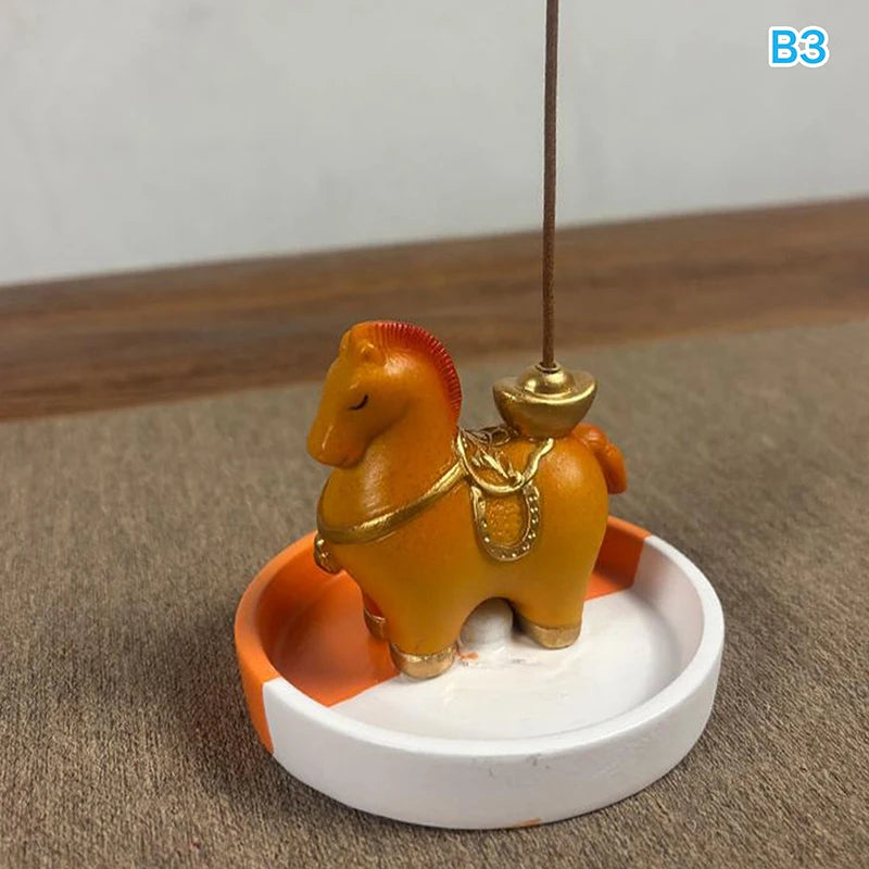 2026 Year of the Horse Incense Burner - Creative Resin & Ceramic Zodiac Incense Stick Holder & Ornament