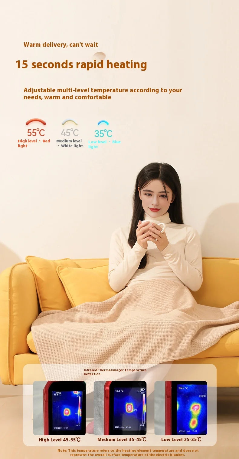 USB Electric Wearable Heated Blanket – Washable Warmer with 3 Adjustable Temperature Levels for Women