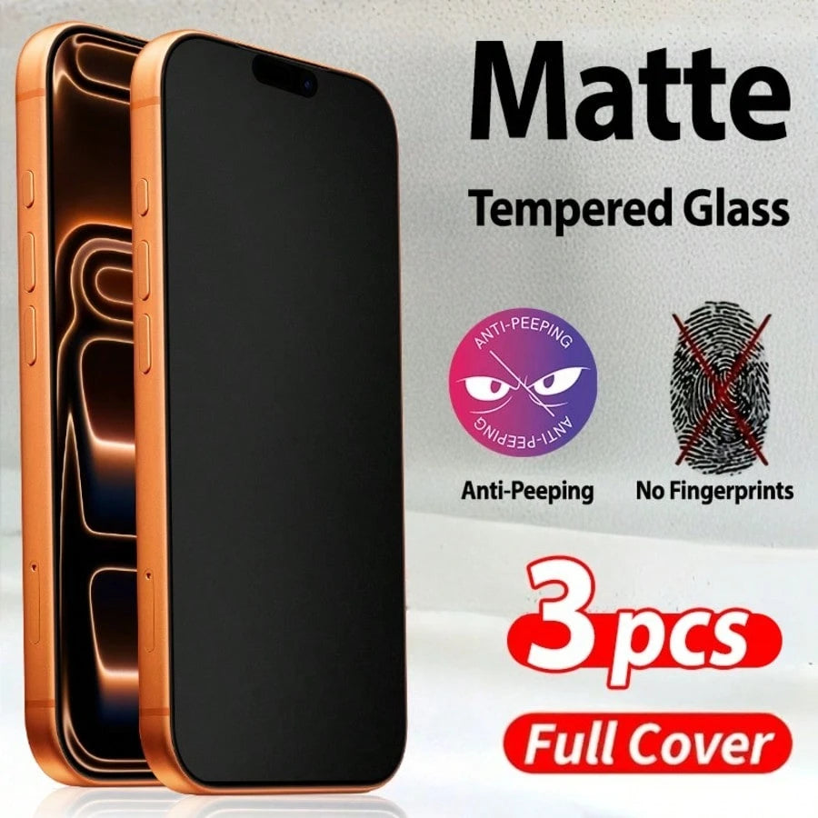 3PCS Matte Anti-Peeping Tempered Glass Screen Protector – Compatible with iPhone 16/16 Pro/16 Pro Max/17/17 Pro/17 Pro Max/17 Air