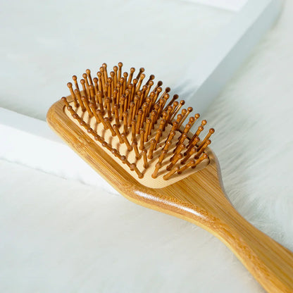 Bamboo Hair Brush with Wide Teeth & Air Bag - Smooth Scalp Massage Comb for Women Hairdressing Styling Tools
