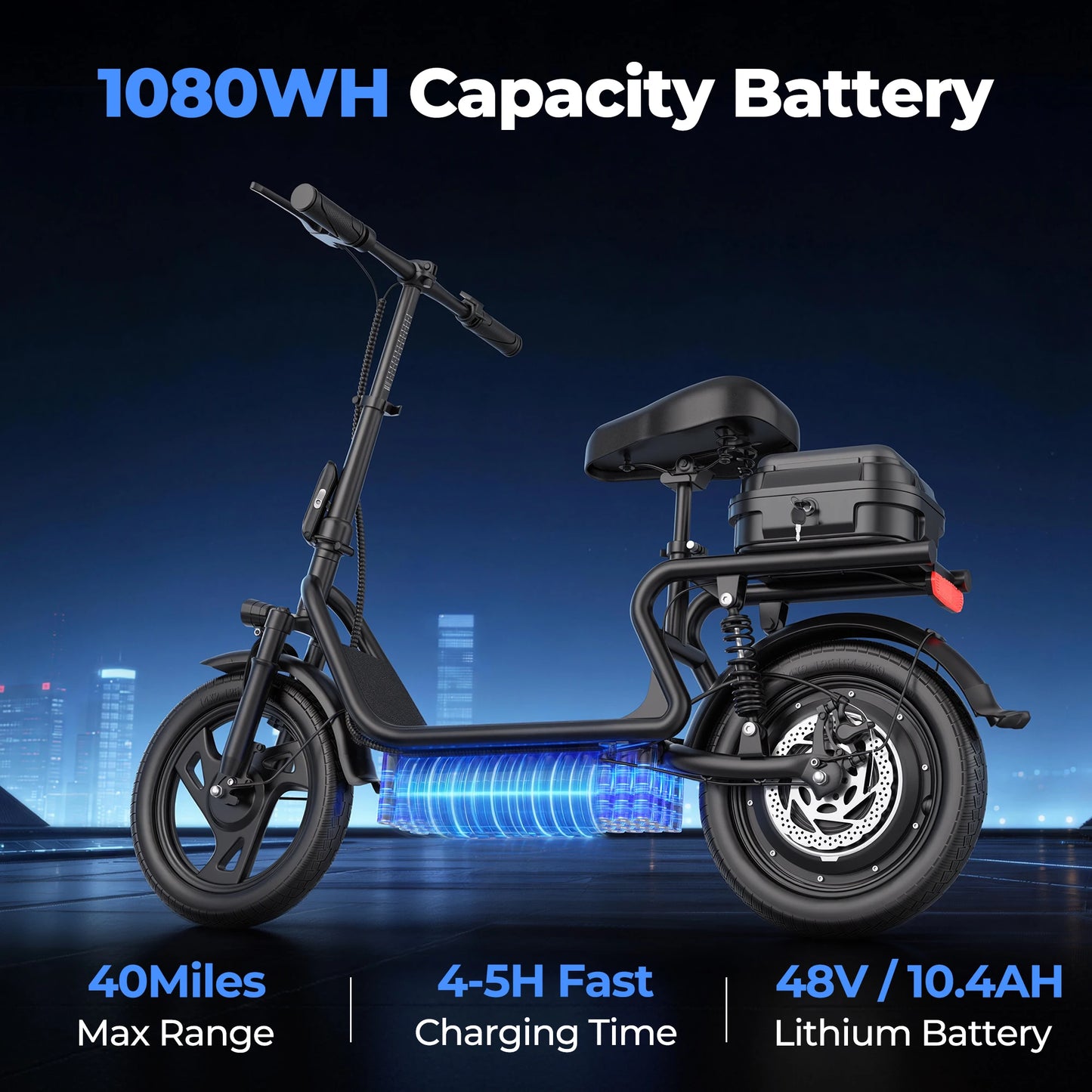 Folding Electric Scooter with Seat - 500W Motor, 48V 10.4Ah Battery, 14-Inch Tires, Commuter E-Scooter