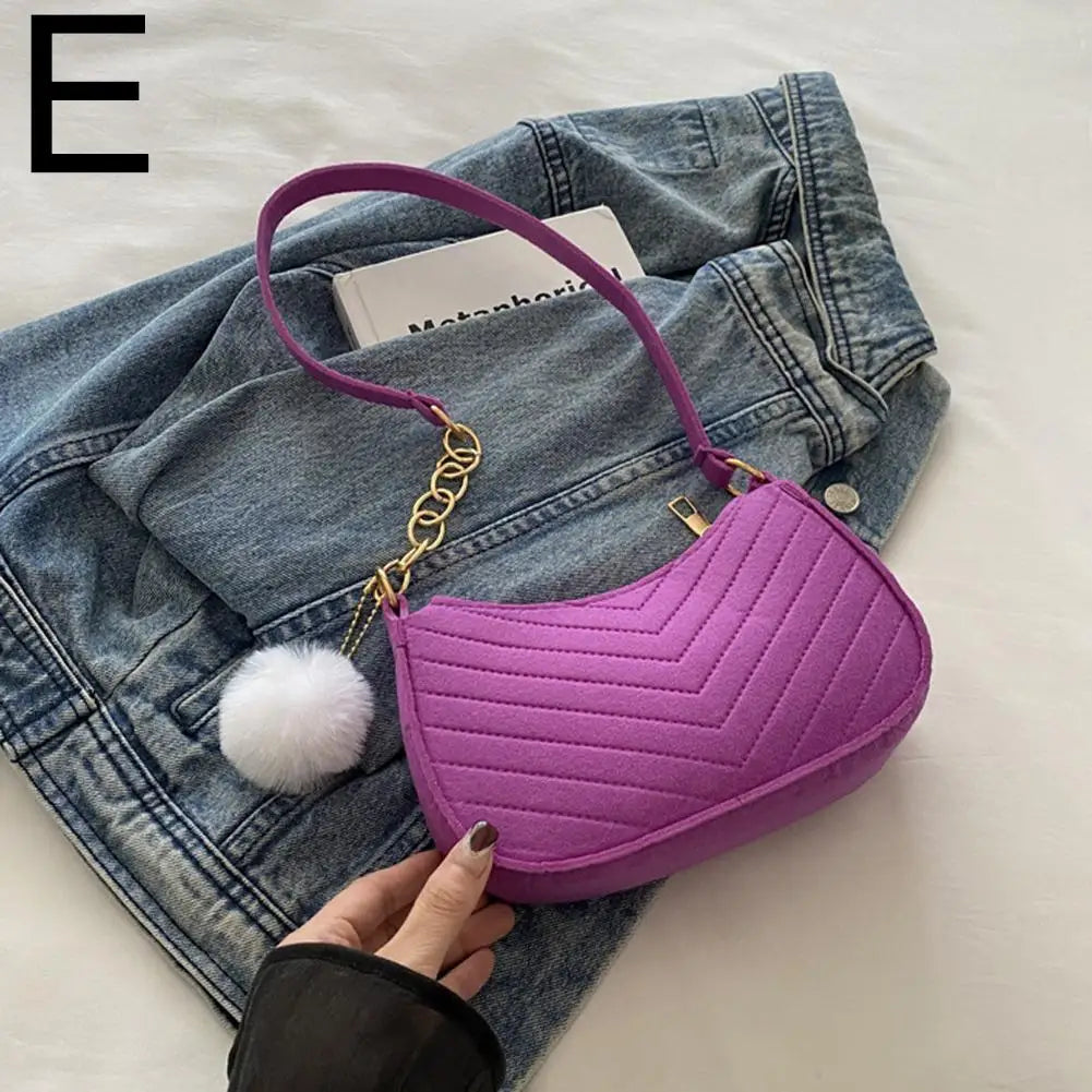 Mini Women's Shoulder Bag - Fashion Felt Underarm Saddle Handbag
